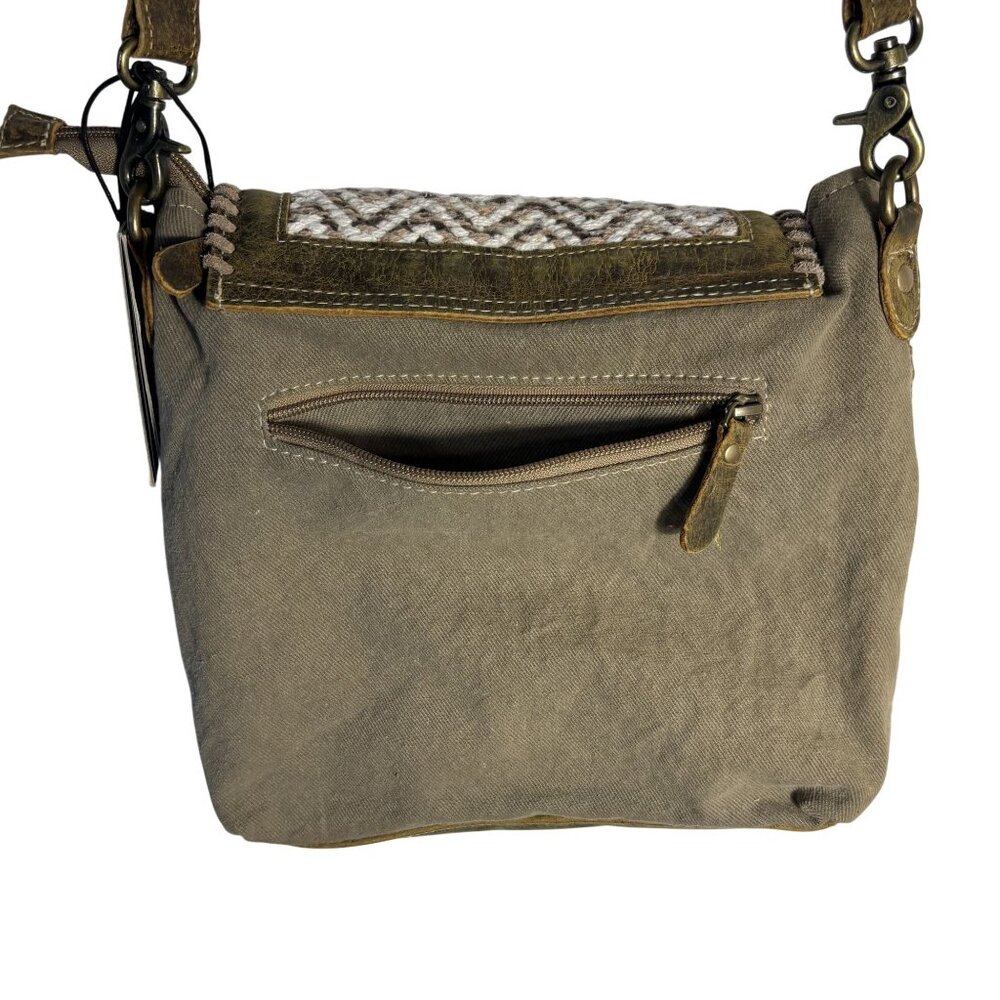 Vintage N Vogue Myra Bag Ratel Shoulder Bag Eco-Friendly Upcycled Brown/White - Picture 12 of 15